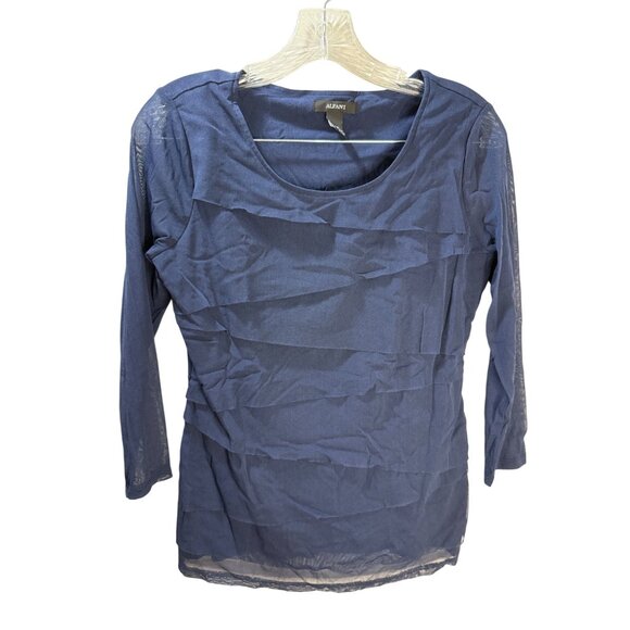 Alfani Womens Textured Navy Blue Nylon Blouse S - Picture 1 of 6
